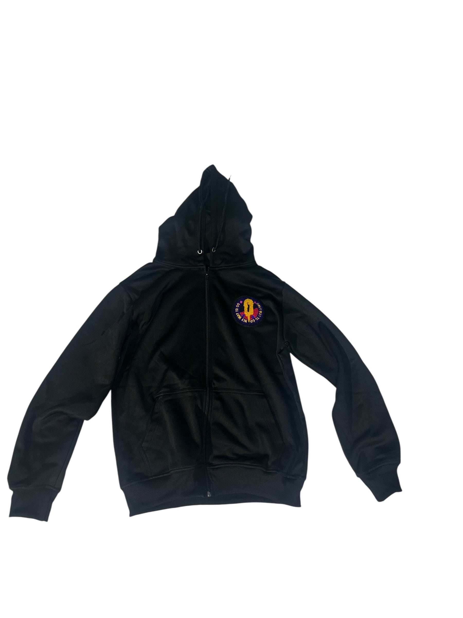 Black Zip Up Hoodie w/ Patch logo